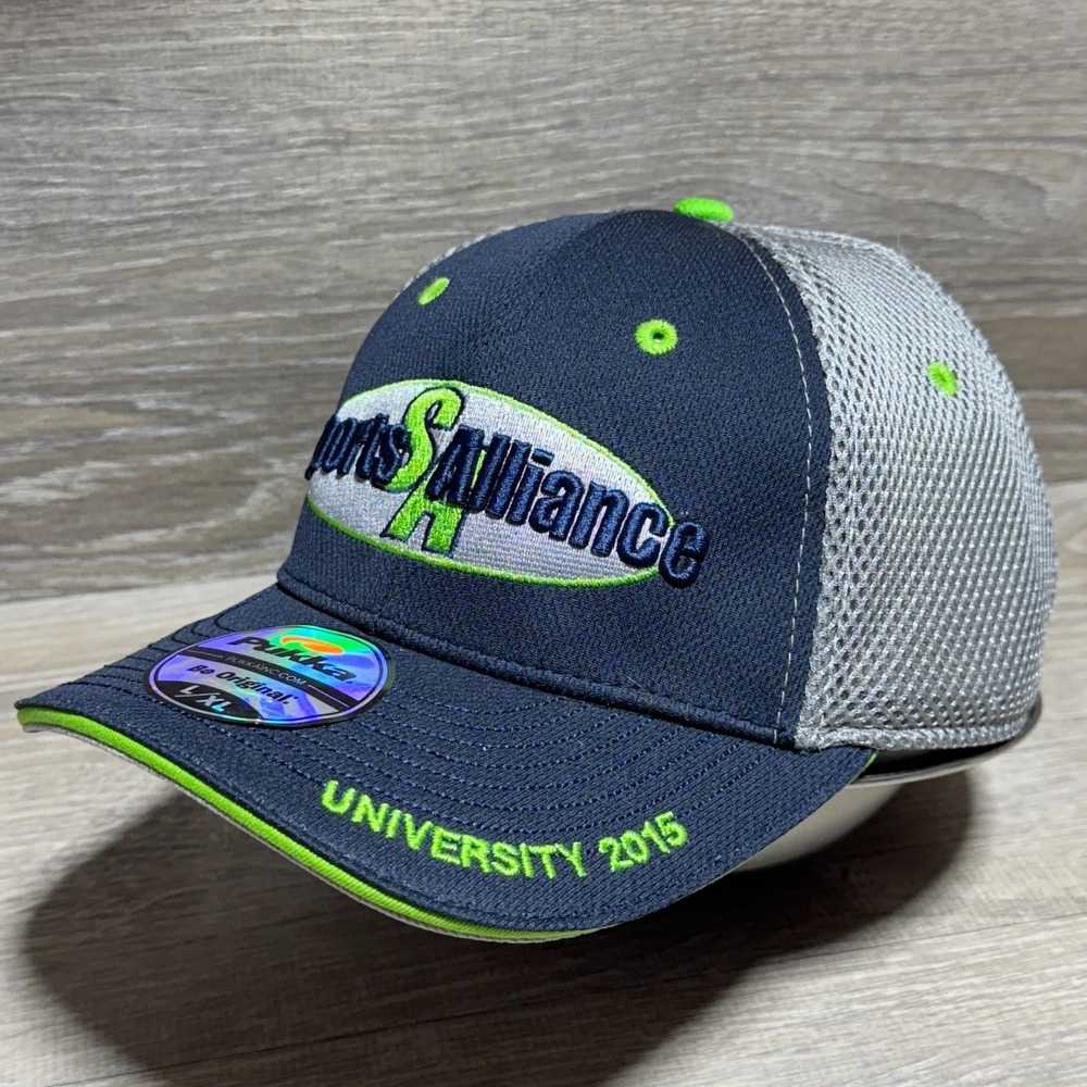 Pukka Sports Alliance University 2015 A-Flex Hat L/XL Blue Gray Mesh Cap NWT